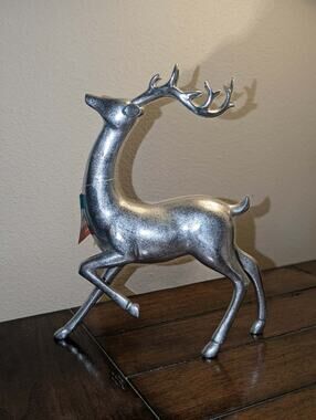 NEW! Metallic Silver Christmas Reindeer Deer Figurine Holiday Tabletop Decor 11"